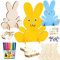 Osterhase Holz Bemalen, 10 Stück Hasen aus Holz zum Bemalen, DIY Osterhase Deko, DIY Bastelzubehör für Kinder Bastelset, Mit 12 farbigen Stiften und 12 Stück Bunte Mini Pompons + 22 Kulleraugen