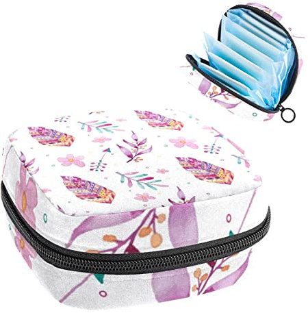 Aufbewahrungstasche für Damenbinden, Menstruationstassen-Tasche, Perioden-Tasche, Organizer für weibliche Pads, Tampons, Aquarell, rosa Blätter, Blumen