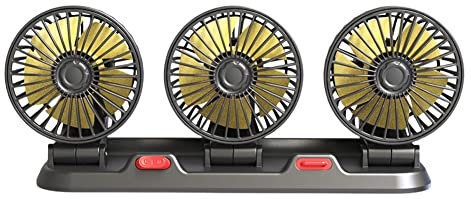 Demiawaking 12V 24V Auto Ventilator, leise 360 Grad Rotation USB 2-Gang Geschwindigkeit Auto Lüfter Kühler mit 3 Kopf, für Auto SUV LKW (12V)