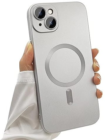 ankofave Magnetic case for iPhone 13 Mini Phone Case for Women, Matte Luxury Soft Metallic Luster Design with Camera Lens Protector, Compatible with Magsafe Case for iPhone 13 Mini 5.4-Silver
