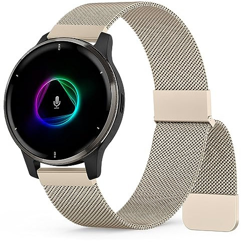 Tobfit für Garmin Venu 2 Plus/Venu Sq 2 Music Armband, 20mm Edelstahl Metall Armband für Garmin Forerunner 245/645 Music/Vivomove 3/Vivoactive 3 (Champagner)