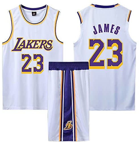 2-Piece Basketball Jersey and Shorts for Kids, Sleeveless Basketball Jersey T-Shirt Vest + Shorts White 2XS