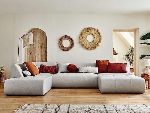 Lisa Design Onyx – 7-Sitzer Wohnlandschaft Links – aus Stoff Hellgrau