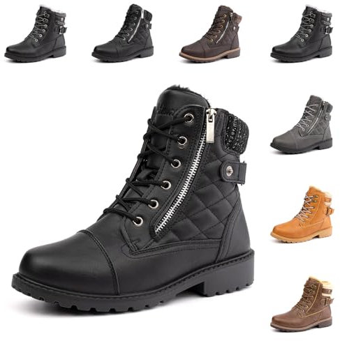 Hitmars Stivali Invernali Donna Stivaletti da Neve Scarpe Snow Boots Caldo Stringati Scarponi Trekking Antiscivolo Nero EU 39