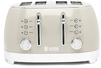 Haden Bristol Putty 4 Slice Toaster - Temperature Control, Easy To Clean, Efficient & Safe, Coated Stainless Steel Housing - For All Toast Preferences, Defrost, Reheat, and Cancel Functions
