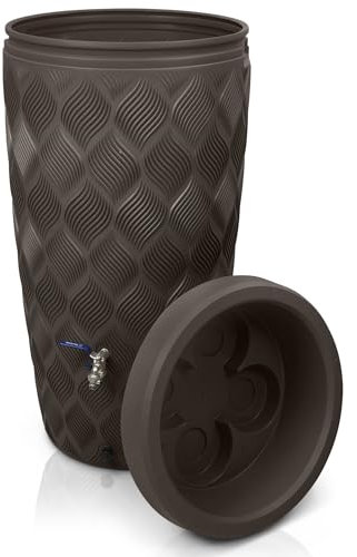 YourCasa Regentonne 240 Liter [Seabreeze] Regenfass Frostsicher aus Kunststoff - Regenwassertonne - Wasserfass Regenwassertank Wassertonne für Garten - Regentonne schmal (Braun Ohne Wasserhahn)