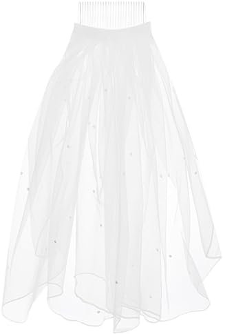 VMila Brautschleier, Haarschleier, Perle, weiß, Haarschleier, Hochzeitsschleier, Junggesellinnenabschied, Dekoration, Brautjungfer, zukünftige Braut, kurzer Schleier, Transparent, Medium