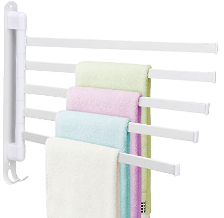 Pcscevcr Porte-serviettes pivotant en acier inoxydable avec crochets pour cuisine, salle de bain, toilettes (blanc, 5 rails)