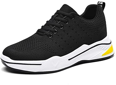 VIBLiSS Männer Aufzug Fitness Schuhe, Lace Up Versteckte Ferse Trainer rutschfeste Atmungsaktive Unsichtbare Höhe Zunehmende Turnschuhe,Black 6cm,41 EU