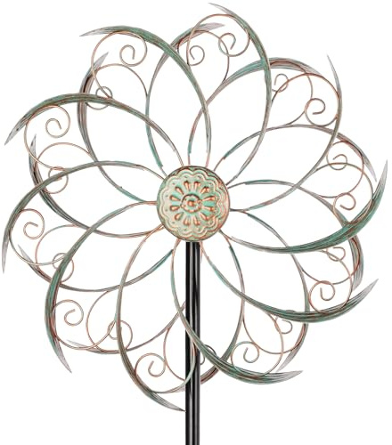 VEWOSTAR Windspiel für den Außenbereich, Metall, 33 cm Durchmesser, Windspiel für Hof und Garten, Dekoration, Windräder, Windskulpturen und Spinner (144,8 cm Höhe)