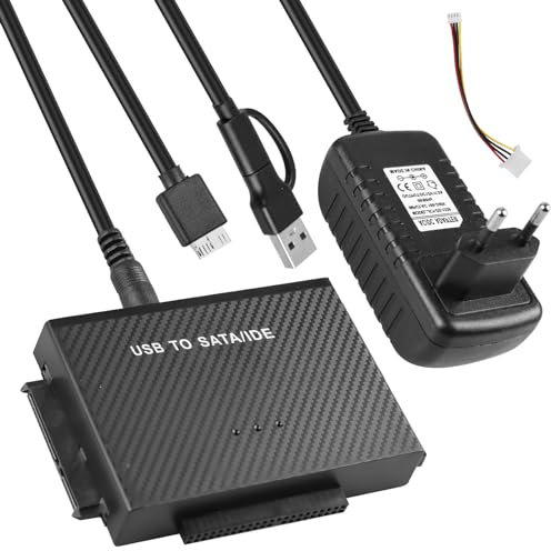 Adaptateur SATA USB 3.0 et IDE, adaptateur de disque dur SATA USB pour disque dur SATA 2,5 et 3,5 et IDE HDD, bloc d'alimentation 12 V 2 A, adaptateur de disque dur avec Windows/Linusx/Mac OS avec