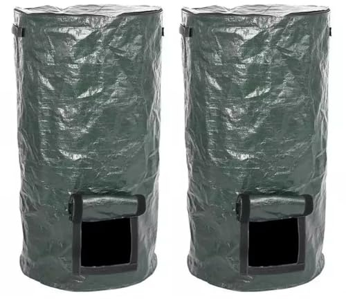 2 sacchetti per rifiuti da giardino, 87 litri, resistenti, con manici, riutilizzabili, per foglie, rifiuti, detriti