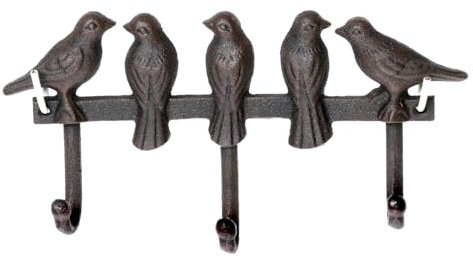 Annastore Hakenleiste aus massivem Gusseisen im Vintage-Look mit bezaubernden Vögeln L 28 cm - Garderobenleiste - Kleiderhaken Vögel Wandhaken - Garderobe