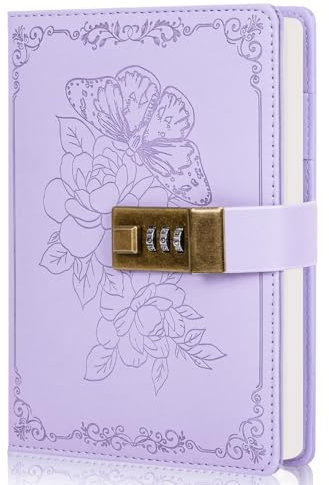 Diary with Lock, Vintage Lock Journal for Women and Girls, Hardcover Leather Journal for Gift, Refillable Lined Journal Notebook,5.2x 7.3, （Light Purple）