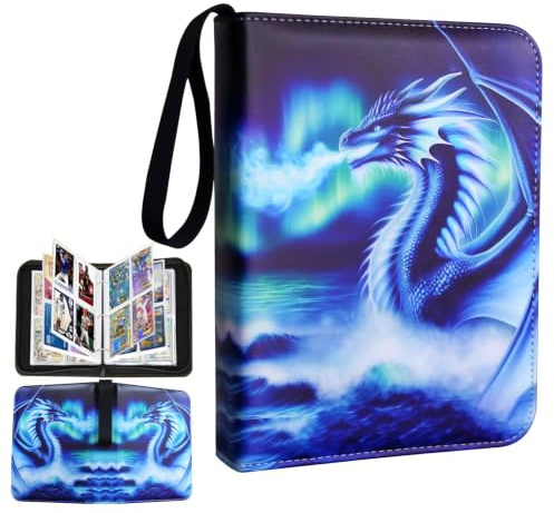 Fweel Deluxe Ice Dragon Trading Card Binder - 4-Pocket Zipper Binder with 400 Pockets, Ideal for Boys, Girls, and Card Enthusiasts - Collectible Trading Card Albums, Cases & Sleeves