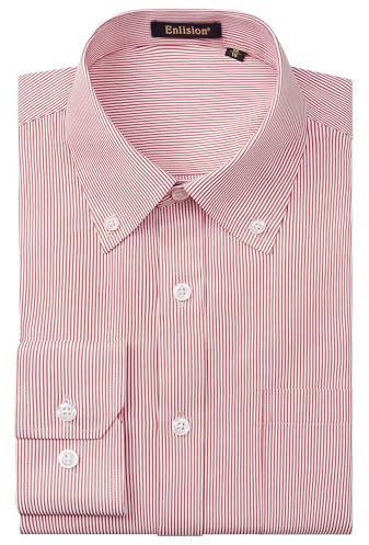 Enlision Pink Striped Dress Shirts for Men Causal Button Down Shirt Long Sleeve Office Classic Regular Fit with Pocket L