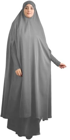 Islamische muslimische Frauen Farbe Abaya Sommer Lange ventilative Kleid muslimische Kleidung Ring Der O Fingerring (Grey, XXL)