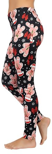 Love My Fashions Weihnachtsleggings für Damen, hohe Taille, Weihnachten, Schneeflocke, Rentier, Weihnachtsmann, Elfe, bedruckt, Neuheit, Yoga, Laufen, Fitnessstudio, Lebkuchen-Schleife