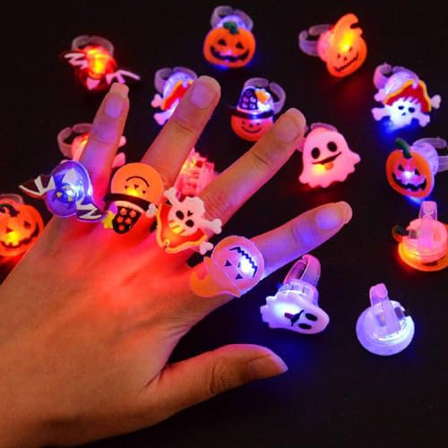20 Stück Luminous Halloween Rings & Brooches, Halloween Leuchtringe Kinder, 3D Halloween LED Ringe, Halloween Leuchtend Ringe, Blinkende Ringe für Cosplay Party Halloween Erwachsene Kinder (Rings)