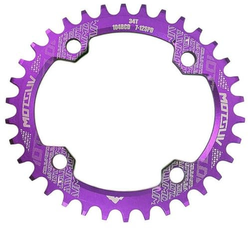LUOKEKE Kettenblatt 104BCD Oval Narrow Wide Kettenblatt MTB Mountainbike Fahrrad 32T 34T 36T 38T Kurbelgarnitur Einzelzahnplatte Teile 104 BCD KettenbläTter(Purple 32T Oval)