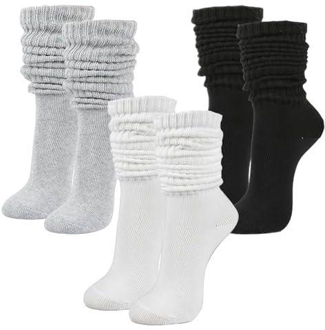 3 Paar Stulpensocken Damen Stiefelsocken Damen Stulpen Socken Kniestrümpfe Lange Socken Weiche und Bequeme Stricksocken Damen Slouch Socken Modische Warme Stulpensocken Damen(Schwarz/Grau/Weiß)