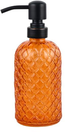 SDlumeiy Glas-Seifenspender mit Edelstahl-Pumpkopf, nachfüllbarer Edelstein-Muster, Seifenspender für Handseife, Spülseife und Lotion, 473 ml, Orange