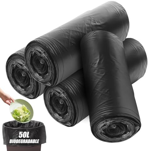 WANDGU 60 Stück Dicker Abbaubarer Müllsack: 50l Abbaubar Maisstärke Material 100% Recycelt Müllbeutel, 60 x 80 cm Reißfeste Mülltüten für Küche, Wohnzimmer, Büro, Haushalt, Garten, Wasserdicht