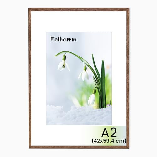 Feihorrm Bilderrahmen, A2 Fotorahmen aus Eiche, Mit gehärtetem Glas, Für 42x59,4 cm-Fotos ohne Passepartout oder 28,7x41 cm-Fotos mit Passepartout (Dunkel Braun, A2 (42x59,4 cm)/ 1x)