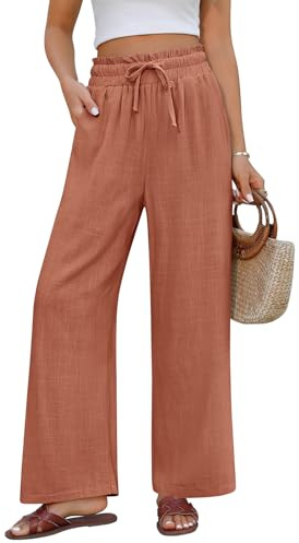 PASUDA Pantaloni Donna Estivi in Cotone e Lino Eleganti Elastico Vita Alta Leggeri Comodi Larghi Casual con Tasche