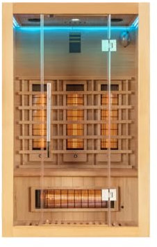 SwedHeat Tromso Infrarotkabine 2 Personen | 120x105x190cm - Infrarotlampe mit LED- Farblicht & Ganzglastür, inkl.Vollspektrumstrahler | Infrarot Wärmebad, Fronteinstieg Infrarotsauna für Zuhause