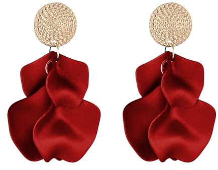 TTPSRY Ohrringe für Damen Mädchen Mode Einfache Ohrringe Blütenblatt Quaste Ohrringe Hypoallergene Schmuckgeschenk(Rot)