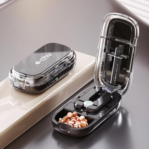 Ptyism Tablettenteiler(Schwarz mit Pinsel) Pill Cutter丨Pillenschneider ,Tabletten Teiler für Große und Kleine Tabletten,Medikamententeiler mit Aufbewahrungsfach,für Reise & Haustier