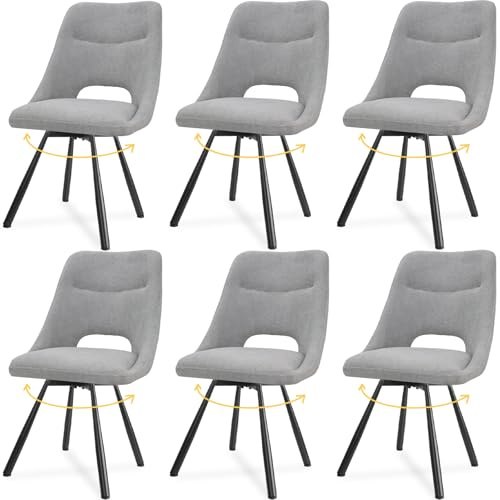 LEWE Esszimmerstühle drehbar 6er Set, Automatisch zurückkehrender Sitz, 180° Drehstuhl, Ergonomischer Polsterstuhl, armlos, Esszimmer Wohnzimmer Schlafzimmer, Kaschmir-Stoff - Grau