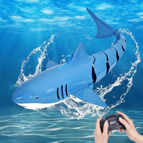 Risingor Ferngesteuertes Hai-Spielzeug, 2.4GHz RC Boot Simulation Hai Wasserspielzeug, Poolspielzeug Elektrischer Haiboot Ferngesteuert Spielzeug Geschenk für 5+ Jahre alte Jungen Mädchen, Blau