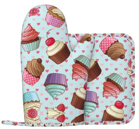 Cupcake Pattern Silicone Oven Gloves Pot Mats Oven Gloves Microwave Oven Gloves Kitchen Cooking Gloves