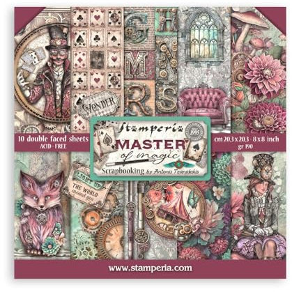 Stamperia - Scrapbook Paper Pad for Scrapbooking, Albums, Card Making, Bullet Journalling and More, Acid Free, Double-Sided, Perfect for Hobbies, Crafts, and Gifting (Master of Magic) (20.3 x 20.3cm)