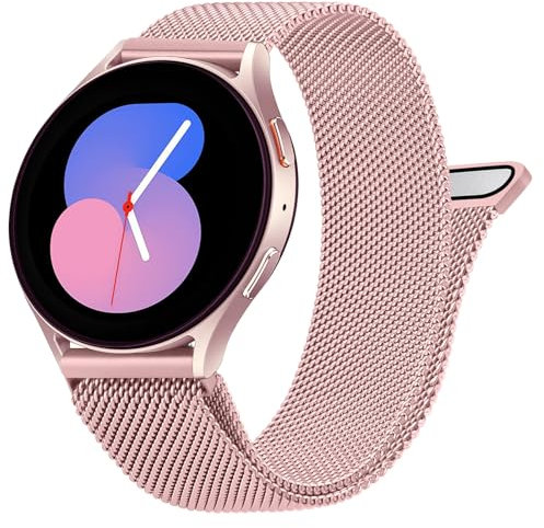 Mugust Armband kompatibel für Samsung Watch 4 40mm/ 4 44mm Armband, Edelstahl Mesh Metall Ersatzarmband für Samsung Watch 4 Classic 46mm 42mm für Damen und Herren (Rosa)