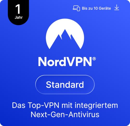NordVPN Standard, 1 Jahr, 10 Geräte, bestes VPN, Next-Gen Antivirus, Digitaler Code [Bundle]
