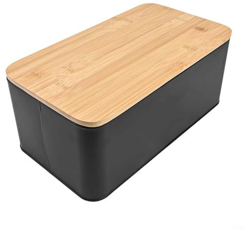 Panera moderna de metal con innovador sistema de ventilación y función de tapa para servir (negro)