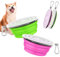 Pawaboo [2PZS Cuencos de Viaje de Silicona con Tapas para Perros Gatos con 1Litro de Capacidad, Alimentador de Agua Plegable Portátil, Tazones para Mascotas de Uso Doméstico, Rosa + Verde
