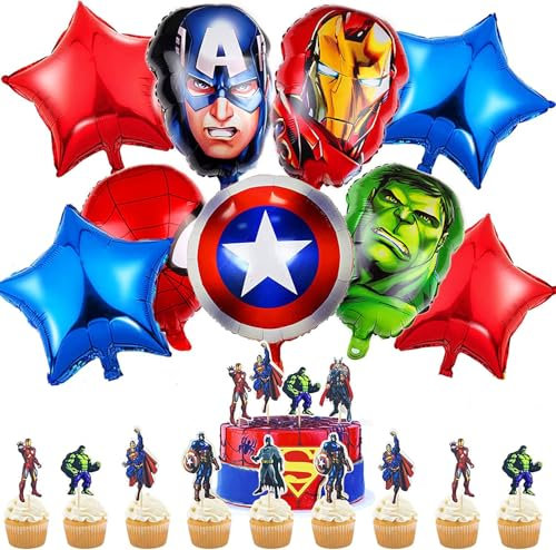 Superhero Birthday Party Decorations Party Supplies - hero Foil Balloons Cake Toppers for Kids Boys Superhero Theme Party Favor