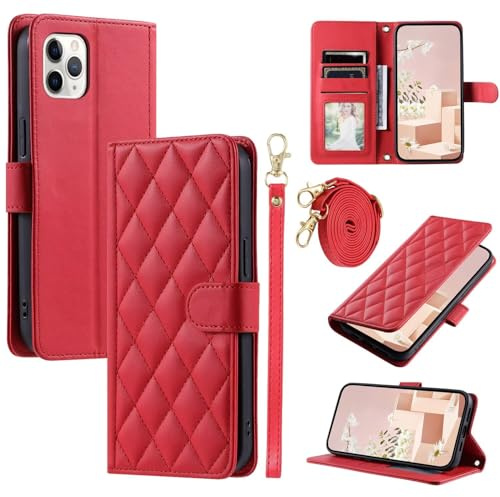 Coque avec Cordon pour iPhone 11 Pro, [Housse en Cuir PU Premium] [Etui à Rabat] [Pochette de Portefeuille], Étui de Protection pour iPhone 11 Pro(Rouge)