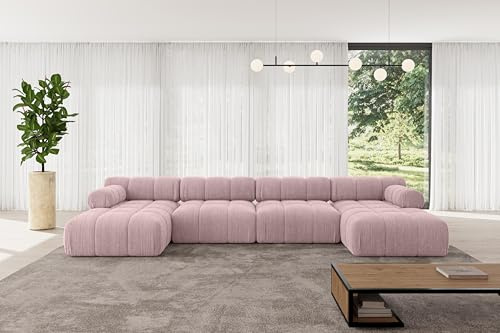 ALTDECOR Modulares Sofa Ecksofa in U-Form Corner modular Sofa Eckcouch Couch Wohnlandschaft Cauchsofa Polstersofa Tesso-U2-380x160x70 cm Rosa