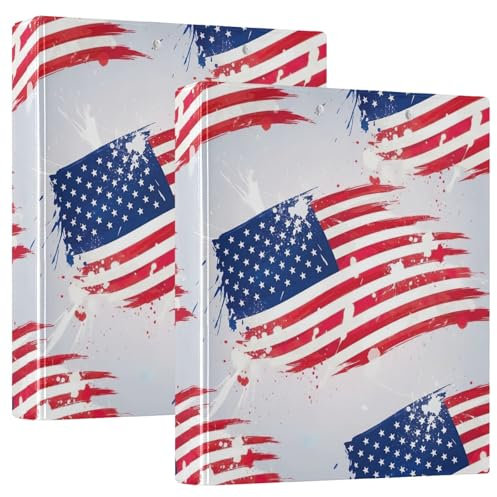 Bedrucktes Drei-Ringbuch, D-Ringbuch mit Taschen, dekorative Ordner für Schule, College oder Büro, amerikanische Flagge