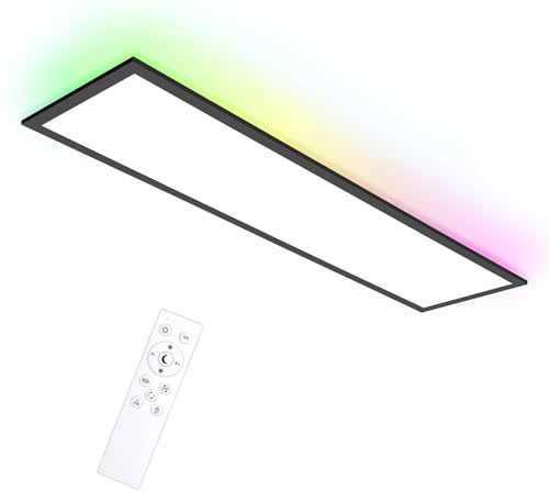 Oraymin 3PCS RGB Deckenlampe Dimmbar Schwarz, 100x25 CM Panel mit Fernbedienung, 30W 3300LM Deckenleuchte Küche, 3000K-6500K Deckenleuchten Deckenpanel als Tageslichtlampe Decke