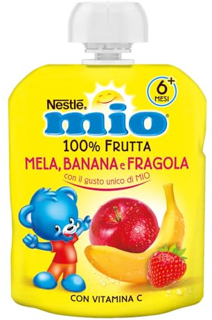 NESTLÉ MIO Merenda 100% Frutta Fragola Banana e Mela da spremere, 16 Pouch da 90ml (1,44L)