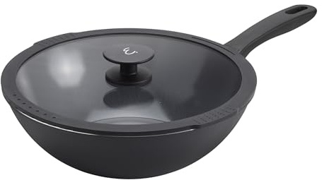 HENCKELS x EMERIL Lagasse Nola 11-inch Nonstick Wok with Lid, Heavy-Gauge Aluminum for Fast, Even Heat Cooking, Made in Italy, Black