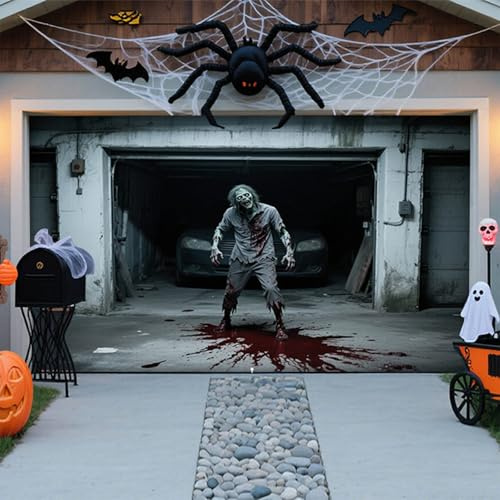 Halloween-Dekoration für Garagentor, Abdeckung für Garagentore, Halloween, große gruselige hängende Kulisse, Karneval, Banner, Wanddekoration, für den Außenbereich, Garten