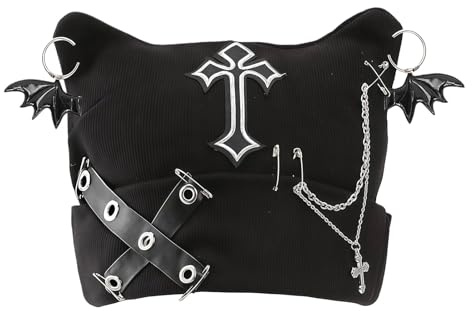 Ruispeed Goth Cat Beanie Goth Hat Zubehör Punk Cat Ear Beanie Hat für Frauen Y2k Grunge Gothic Beanies Strickmütze Streetwear Schwarz