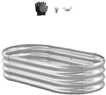 VEVOR Aiuola Rialzata in Metallo, Fioriera Ovale Zincata da Esterno 1200 x 600 x 290 mm, Design a Fondo Aperto, Grande Aiuola Rialzata per la Coltivazione di Ortaggi, Fiori e Piante Grasse